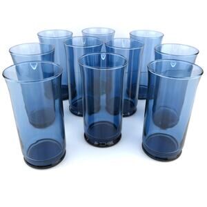 Vintage Set of 10 Libbey Smokey Blue Bolero Beverage Glass Tumblers 12oz MCM
